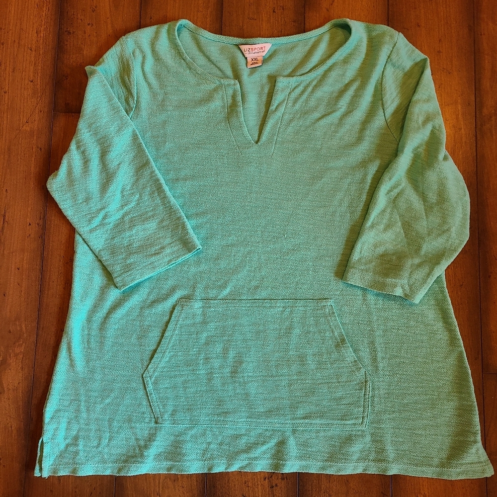 LizSport Knit Tunic - Kangaroo Pocket Split Neck